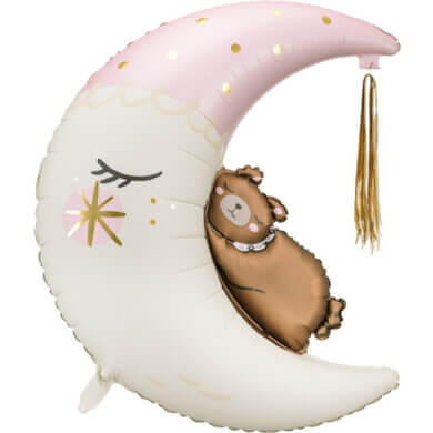 34 inch Pink Teddy Bear on the Moon Foil Balloon