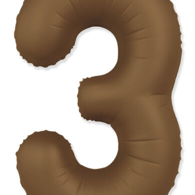 Flexmetal Number 3 34 Inch Foil Balloon Matte Chocolate Brown