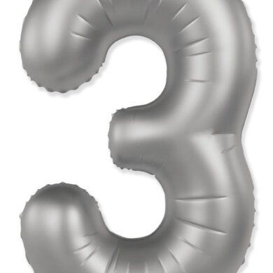 Flexmetal Number 3 34 Inch Foil Balloon Matte Moonlight Silver