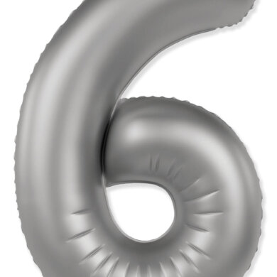 Flexmetal Number 6 34 Inch Foil Balloon Matte Moonlight Silver