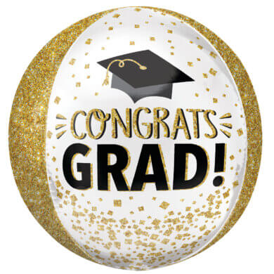 Congrats Grad Gold Glitter Orbz Foil Balloon 15" x 16"