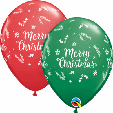 Merry Christmas Red Green Evergreen 11 Inch Balloons (25)